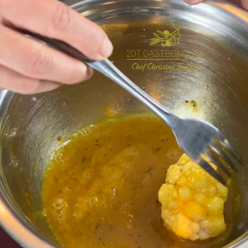 Salmón a la naranja y coliflor apanado en proceso + 207 gastronomia