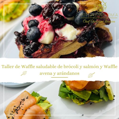Waffle saludable de brócoli y salmón y Waffle avena y arándanos + 207 gastronomia